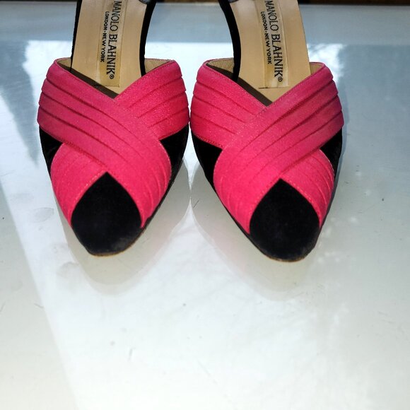 Vintage Manolo Blahnik Pink and Black Mules Size EU 36 - Picture 4 of 7